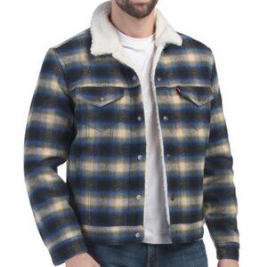 Levi's® Long Sleeve Zephyr Plaid Sherpa Wool Blend Trucker Jacket